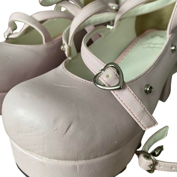 Kawaii Angelic Imprint Baby Pink Strappy Lolita Heels with Bow - Picture 2 of 7